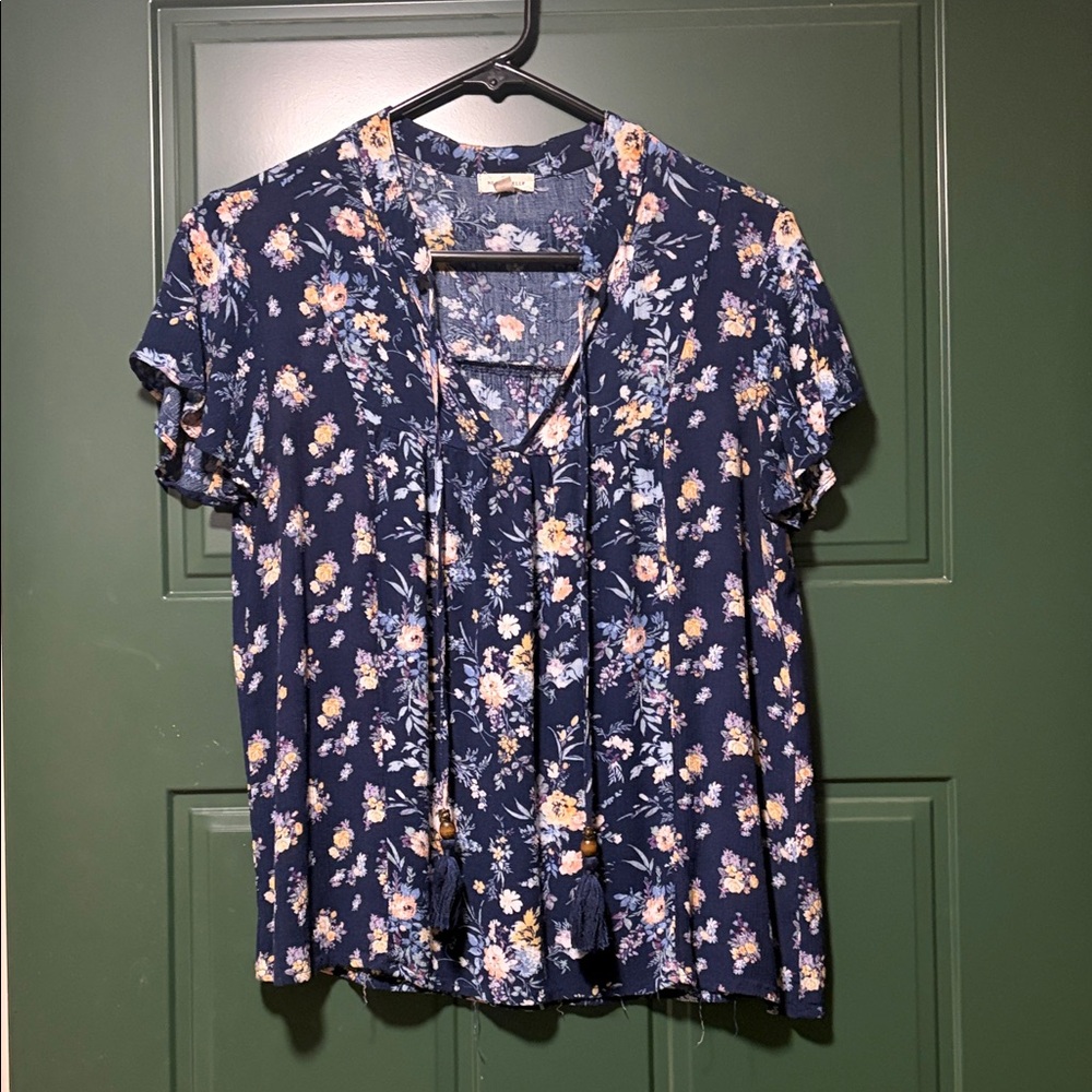 Floral Print Women's Blouse in Navy